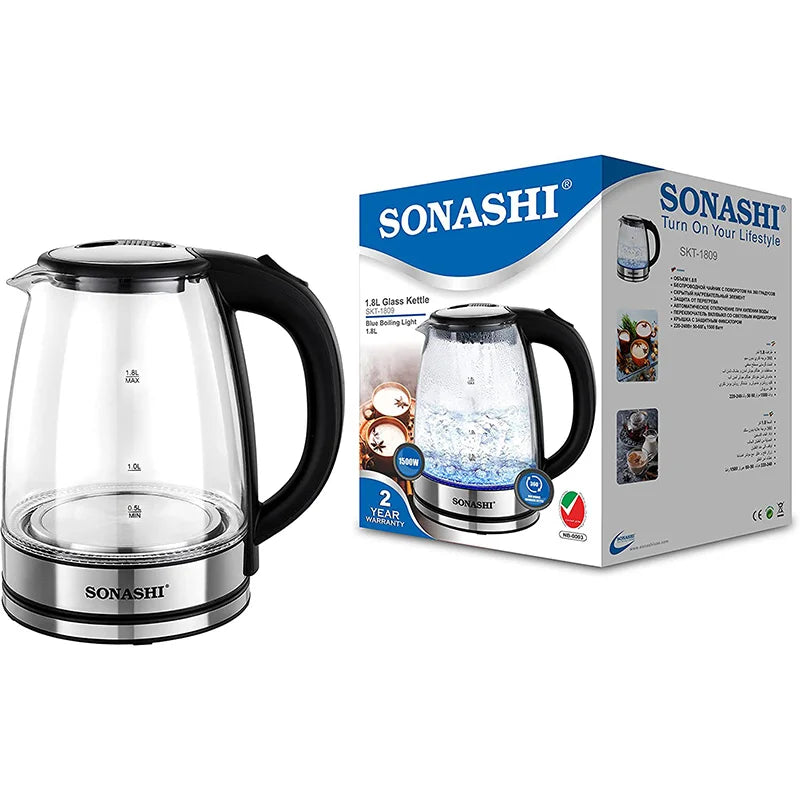 Bouilloire en verre LED 1.8L 1500W Sonashi SKT-1809