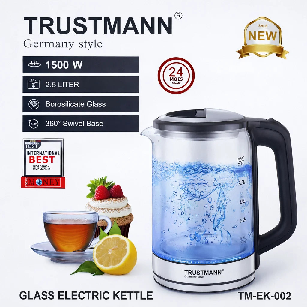 Bouilloire LED En Verre 2.5L 1500W Trustmann TM-EK-002
