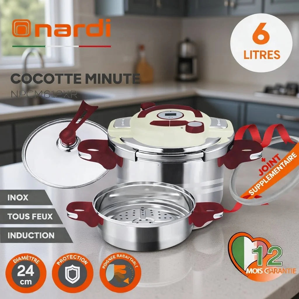 Cocotte 6 L 5 pcs En inox 18/10 avec minuteur Nardi NPCM612XR