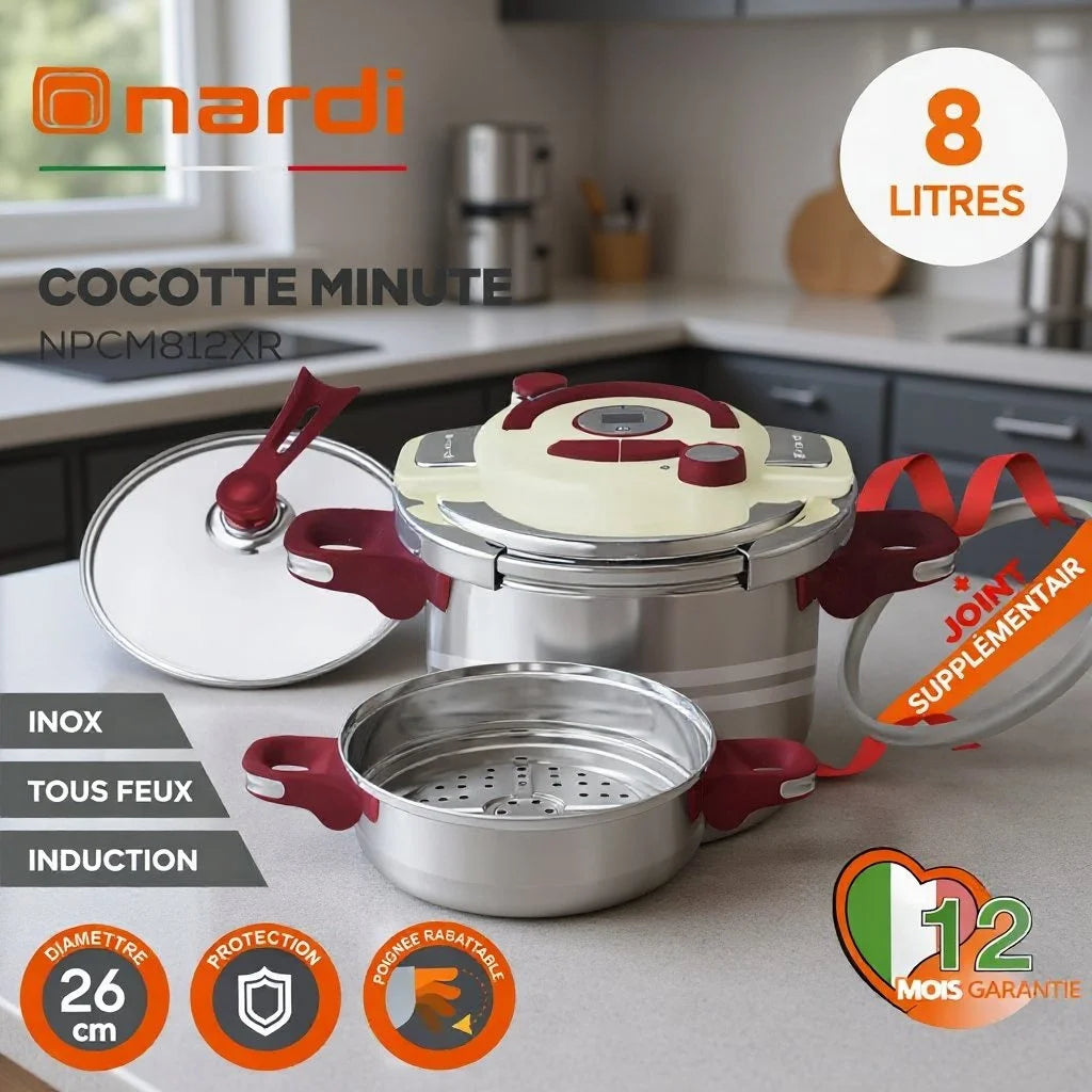 Cocotte 8 L 5 pcs En inox 18/10 avec minuteur Nardi NPCM812XR